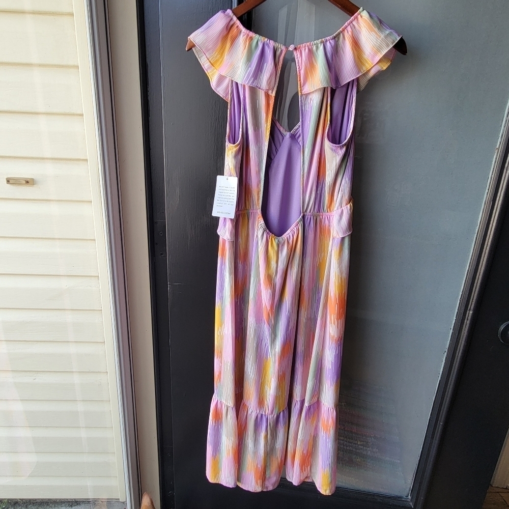 NWT COLLECTIVE CONCEPTS MIDI DRESS MULTICOLOR SIZE MEDIUM RUFFLES OPEN BACK - Picture 4 of 14